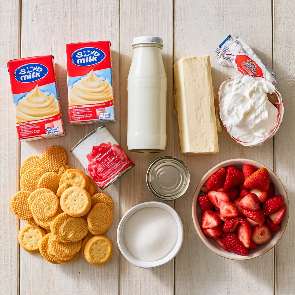 strawberry cheesecake banana pudding - main ingredients