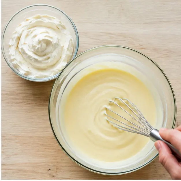 Step 2: Whisk the pudding with cold milk and beat the cream cheese filling smooth.