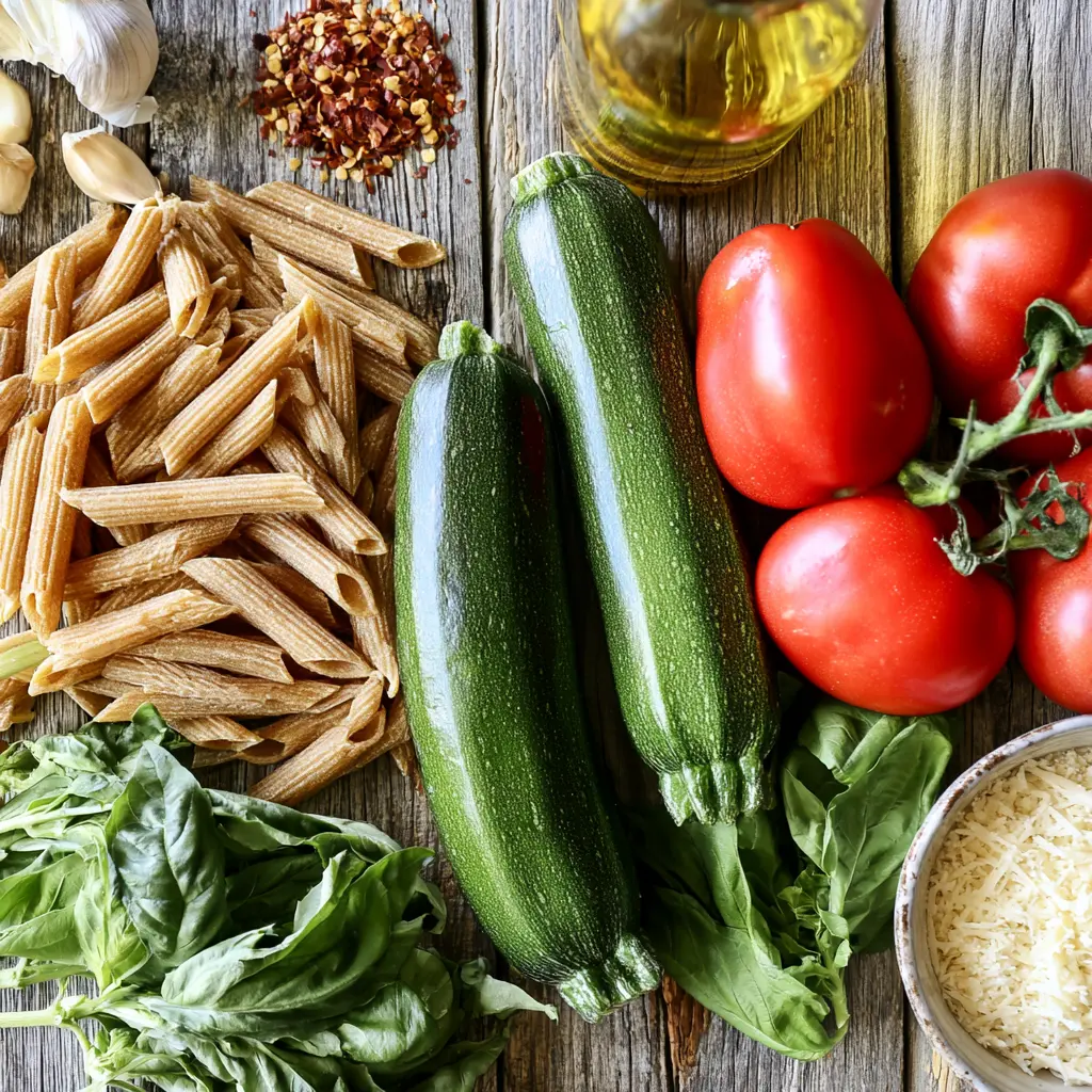 zucchini tomato pasta - main ingredients